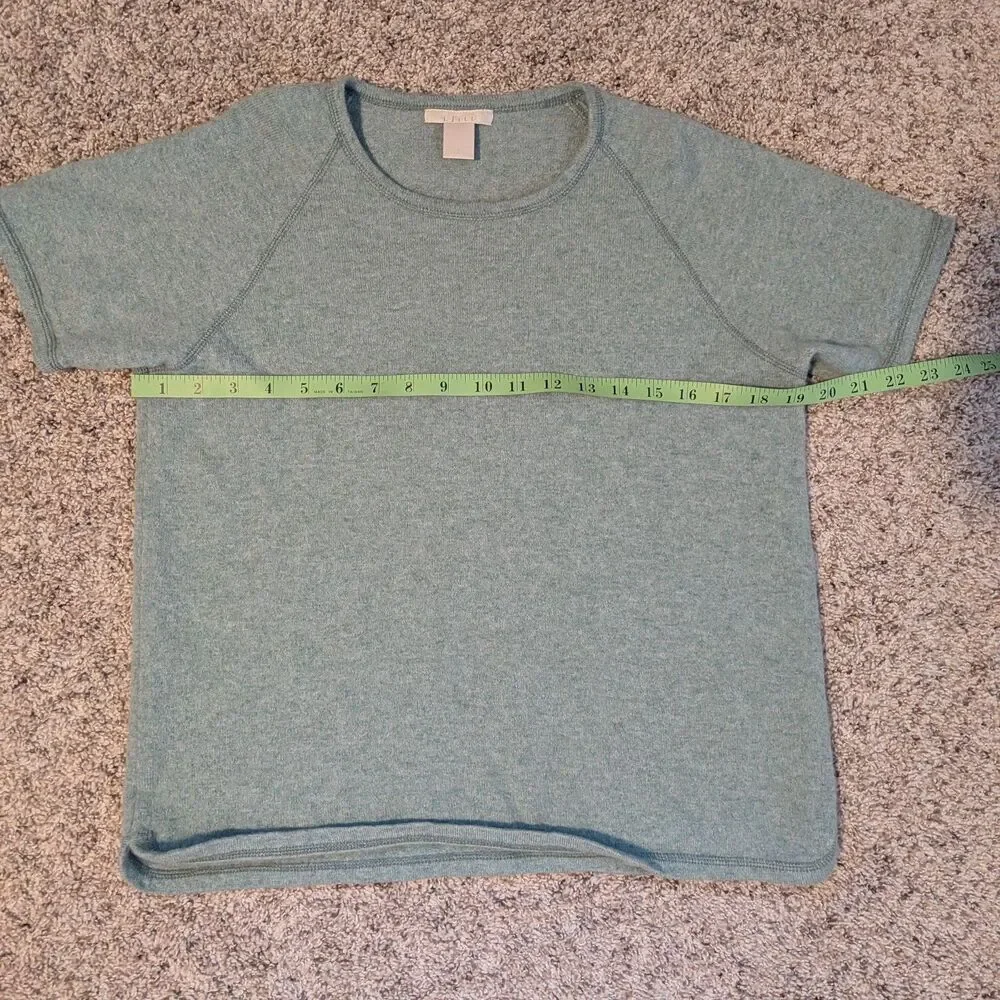 J. Jill Cashmere Short Sleeve Crew Neck Sweater Tee Green Minimalist Med
